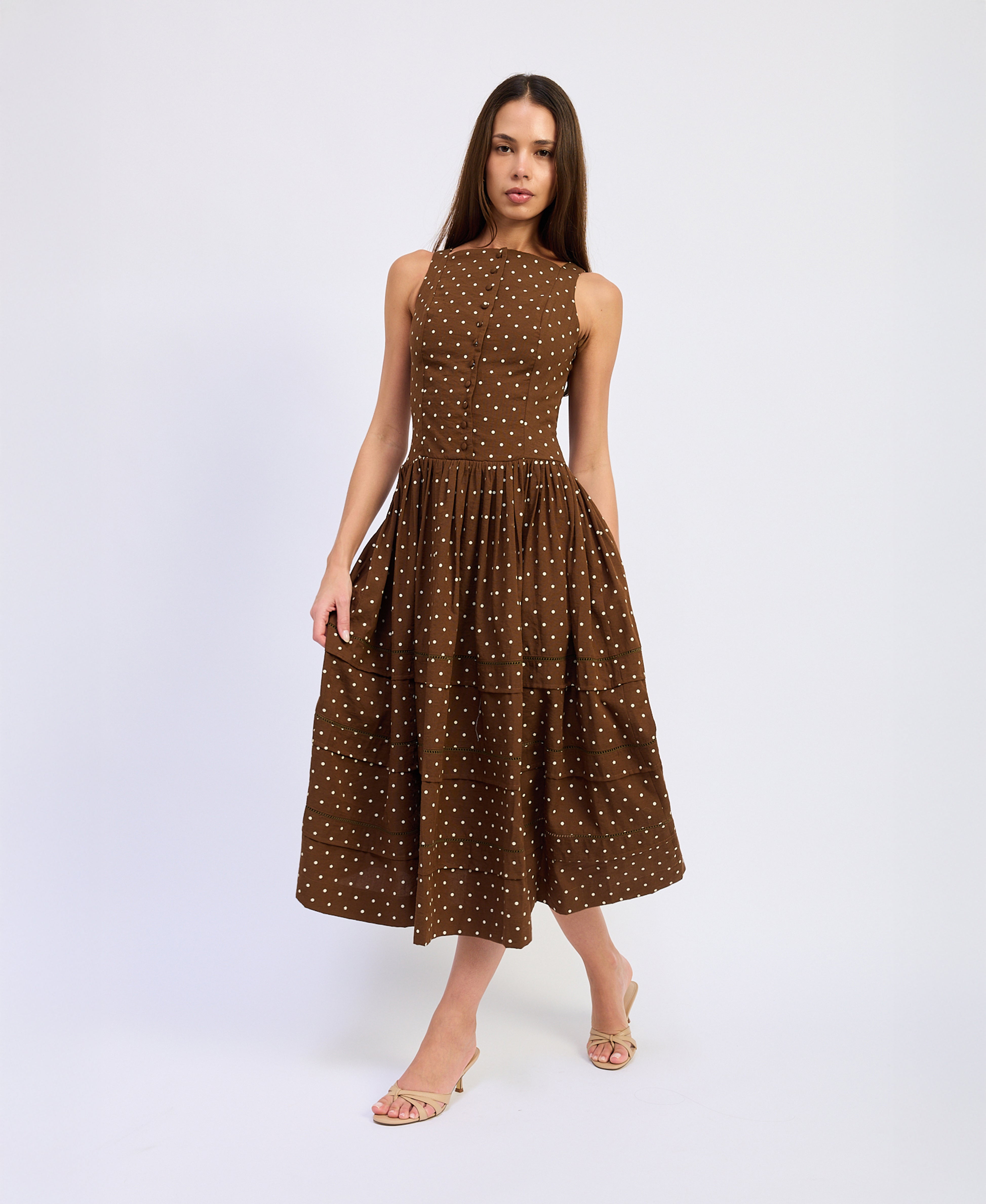 Stella Midi Dress - Brown Ivory