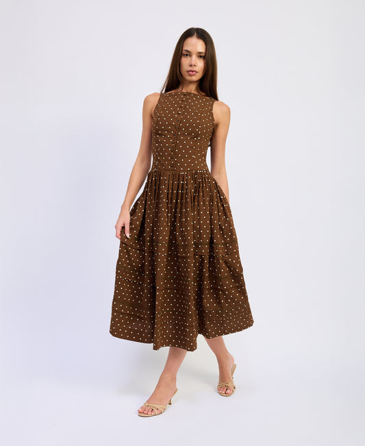 Stella Midi Dress - Brown Ivory
