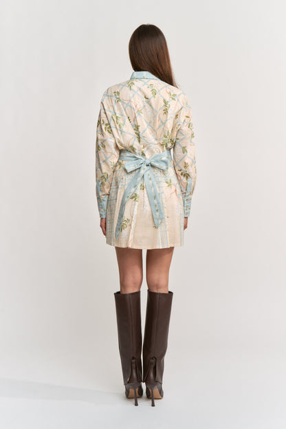 Georgina Mini Shirt Dress - Cream Blue Olive