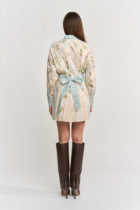 Georgina Mini Shirt Dress - Cream Blue Olive