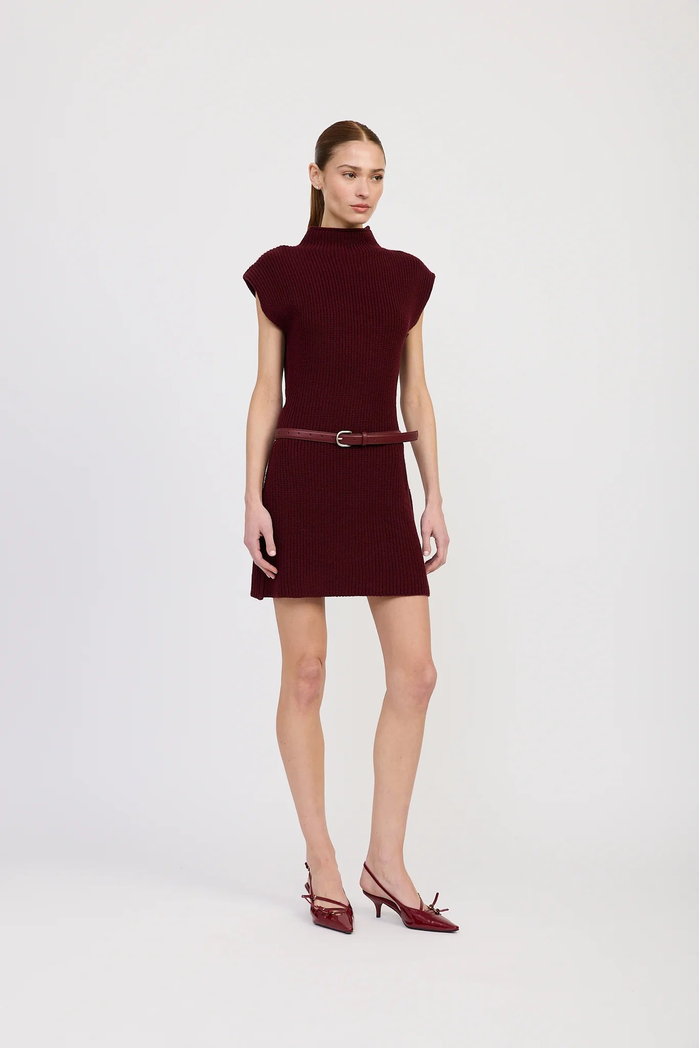 Nathalia Mini Sweater Dress - Burgundy