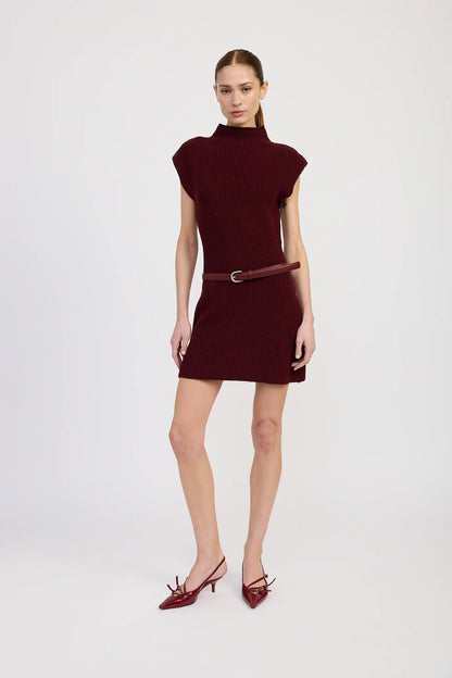 Nathalia Mini Sweater Dress - Burgundy