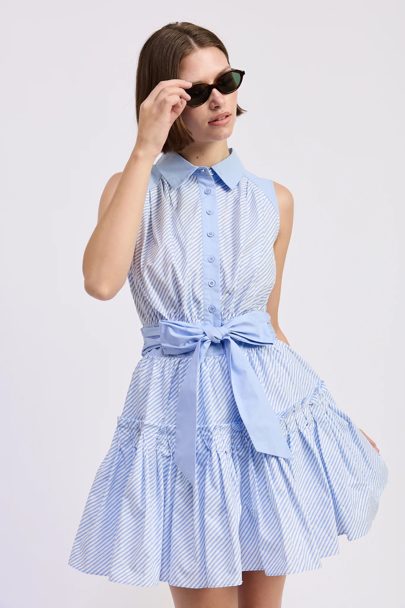 Christabel Mini Dress - Light Blue/White - Spinout