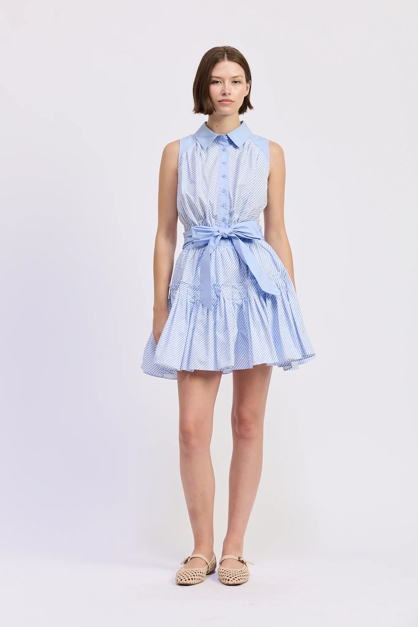 Christabel Mini Dress - Light Blue/White - Spinout