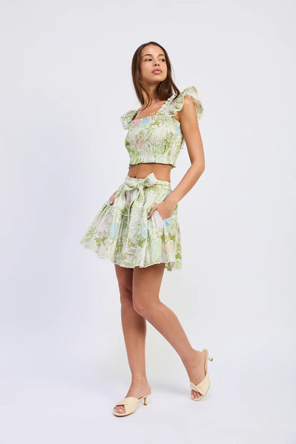 Blair Top & Skirt Set - Ivory / Olive