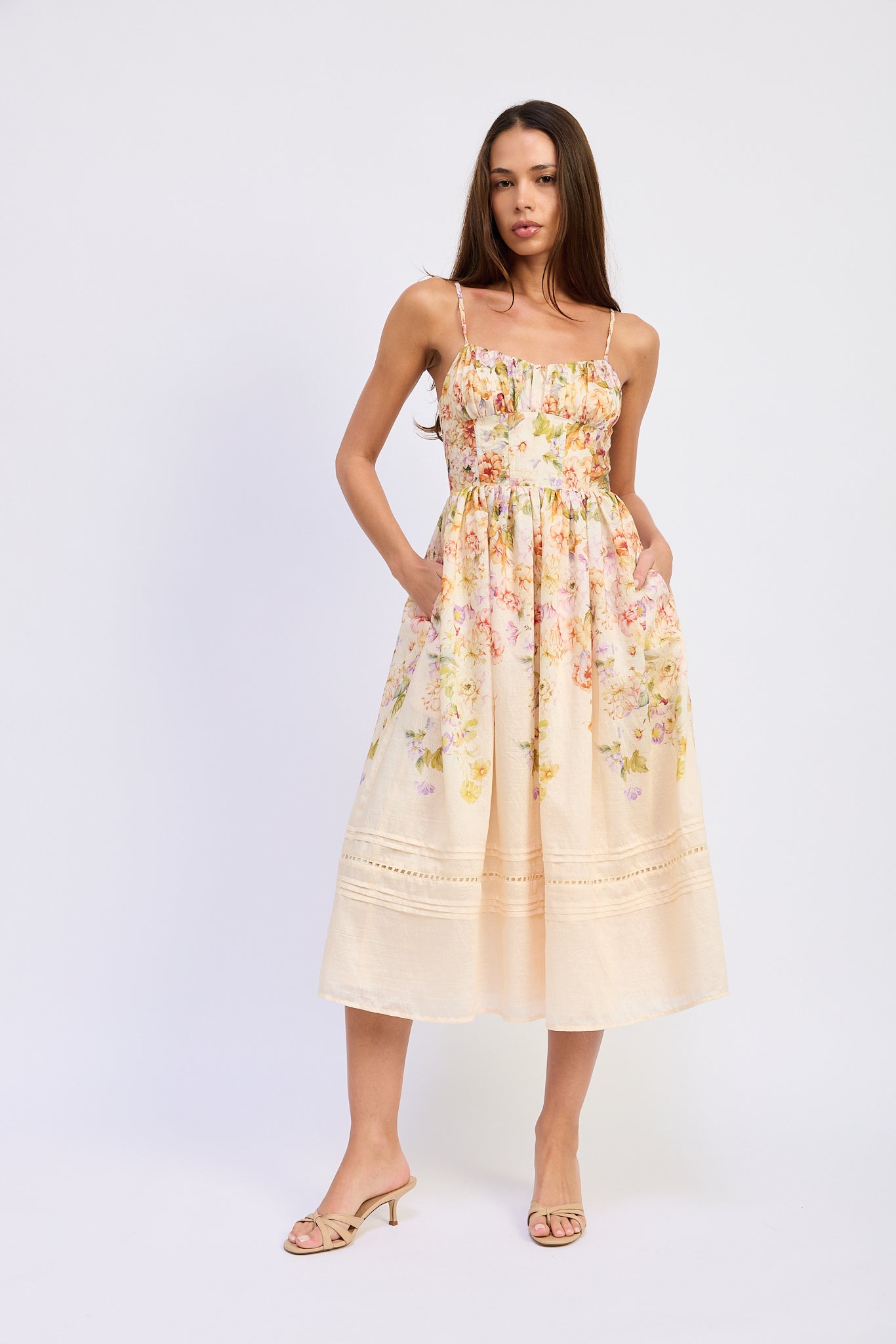 Kacey Midi Dress - Ivory Floral