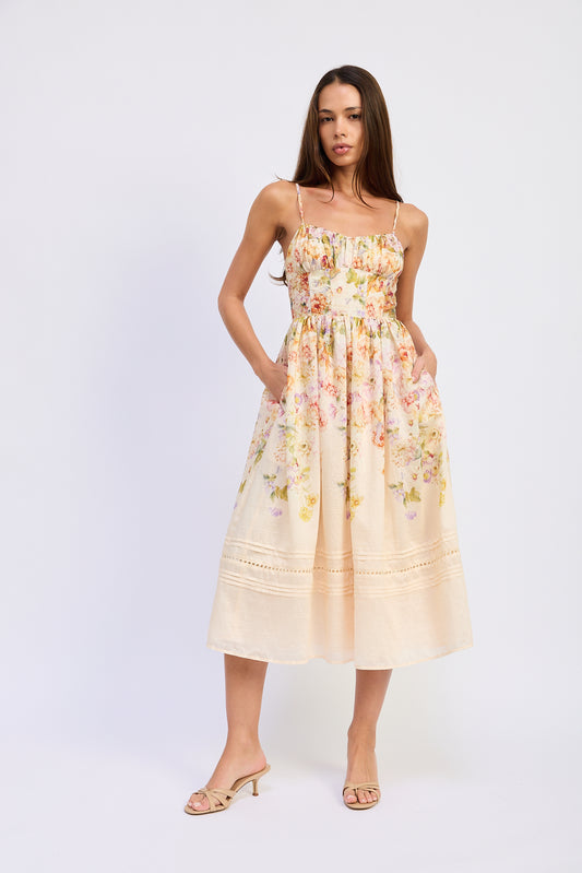 Kacey Midi Dress - Ivory Floral