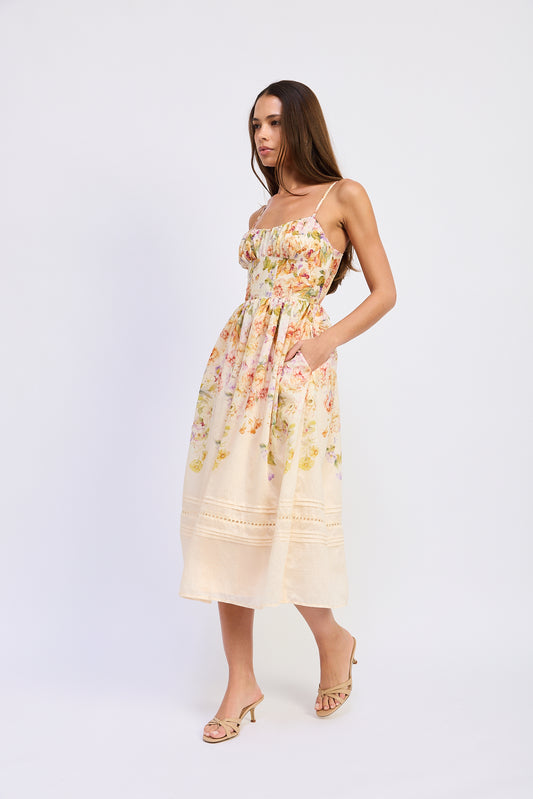 Kacey Midi Dress - Ivory Floral