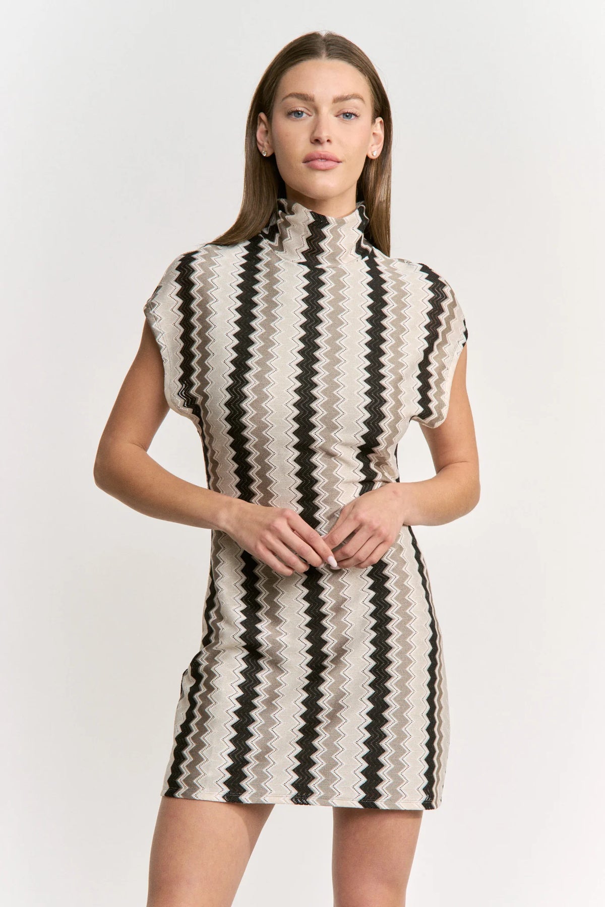 Devon Mini Dress - Ivory Taupe Black