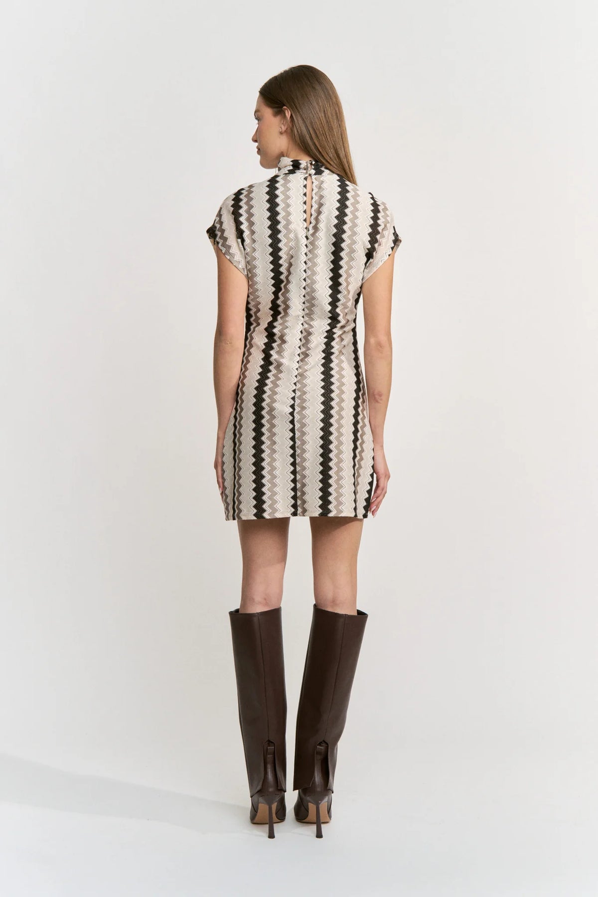 Devon Mini Dress - Ivory Taupe Black
