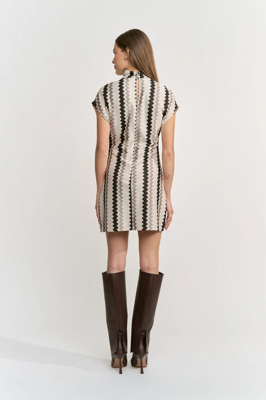 Devon Mini Dress - Ivory Taupe Black