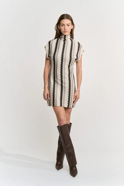 Devon Mini Dress - Ivory Taupe Black