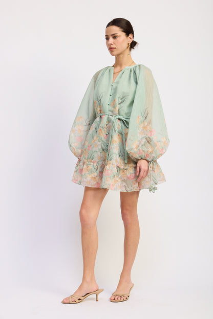 Katelyn Mini Dress - Sage Multi