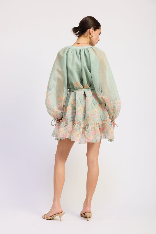 Katelyn Mini Dress - Sage Multi