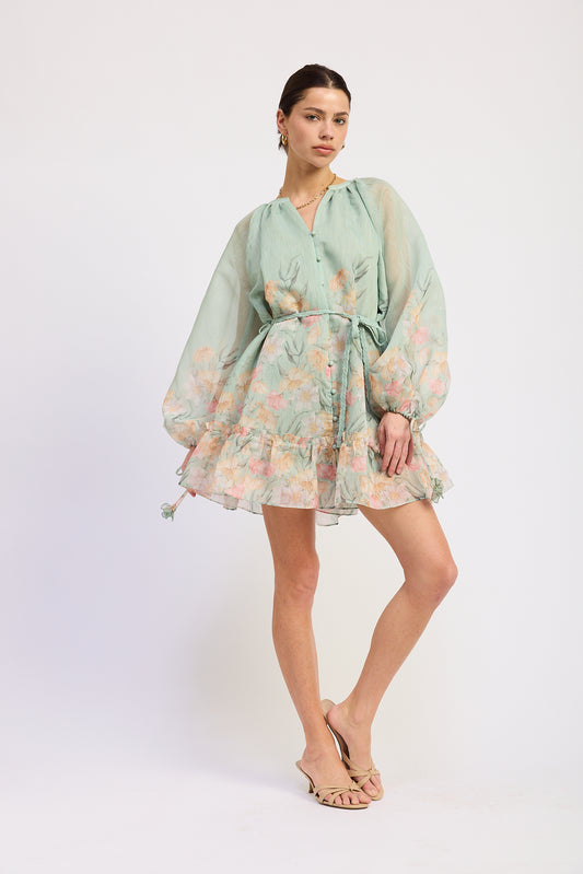 Katelyn Mini Dress - Sage Multi