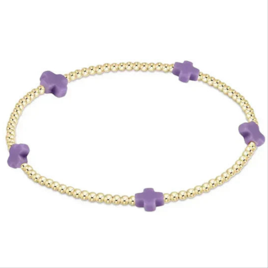 eNewton - Signature Cross Small Gold Pattern 2mm Bead Bracelet - Purple