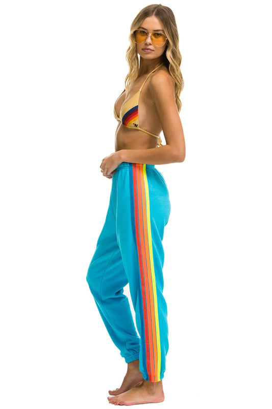 Aviator Nation - 5 Stripe Sweatpants - Neon Blue/Neon Rainbow