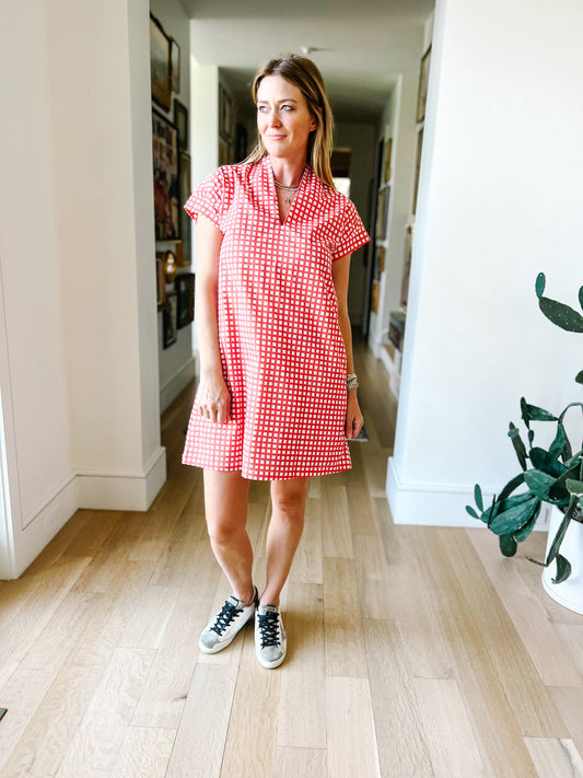 Brooke Wright Designs - Black Label Nancy Dress - Red Tiny Check