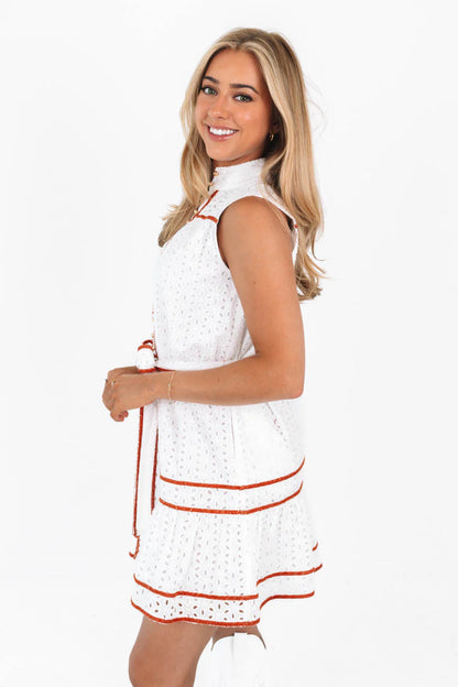 The Georgia Dress - White/Burnt Orange