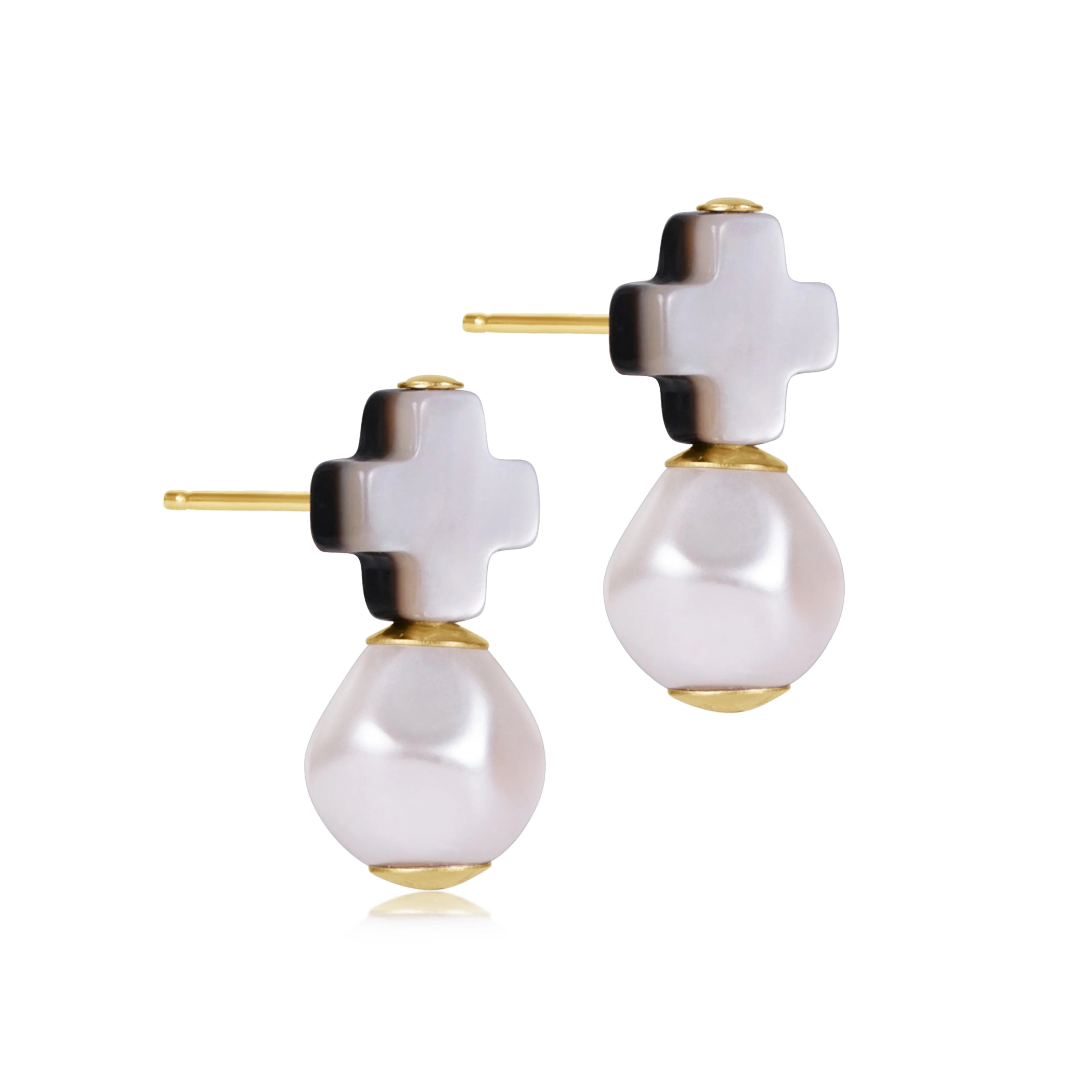 Signature Cross Mother Of Pearl - Black Tahitian Stud - Classic Pearl