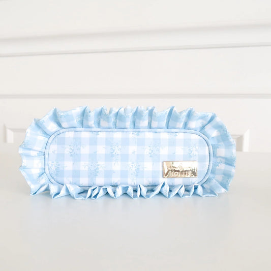 Ruffled Nylon Pencil Bag - Blue Floral