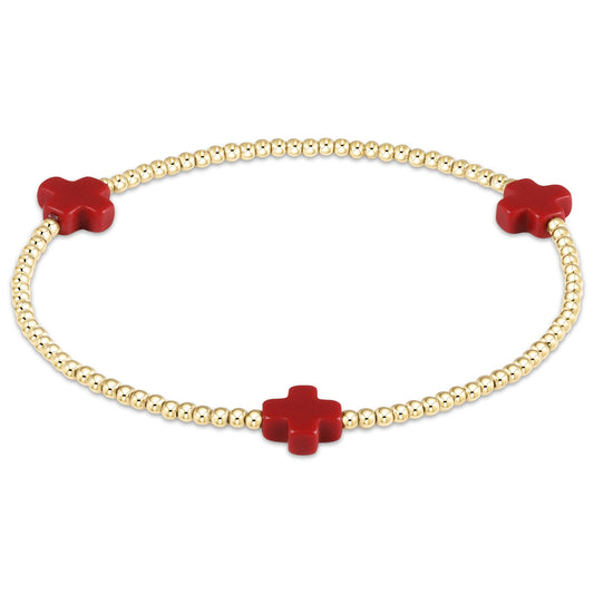 eNewton - Signature Cross Gold Pattern 3mm Bead Bracelet - Red