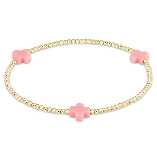 eNewton - Signature Cross Gold Pattern 3mm Bead Bracelet - Pink