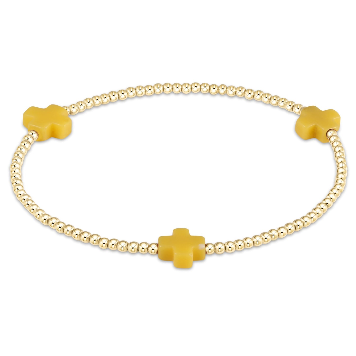eNewton - Signature Cross Gold Pattern 2mm Bead Bracelet - Canary