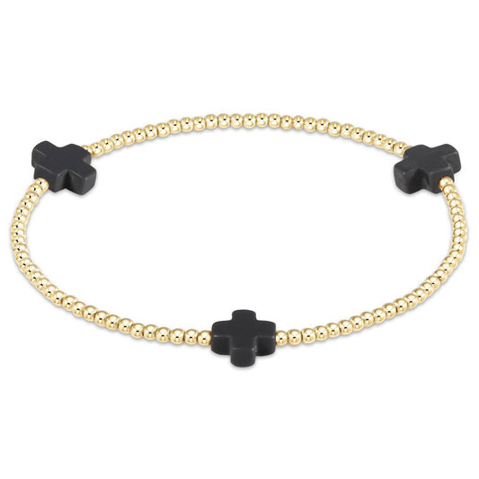 eNewton - Signature Cross Gold Pattern 3mm Bead Bracelet - Charcoal