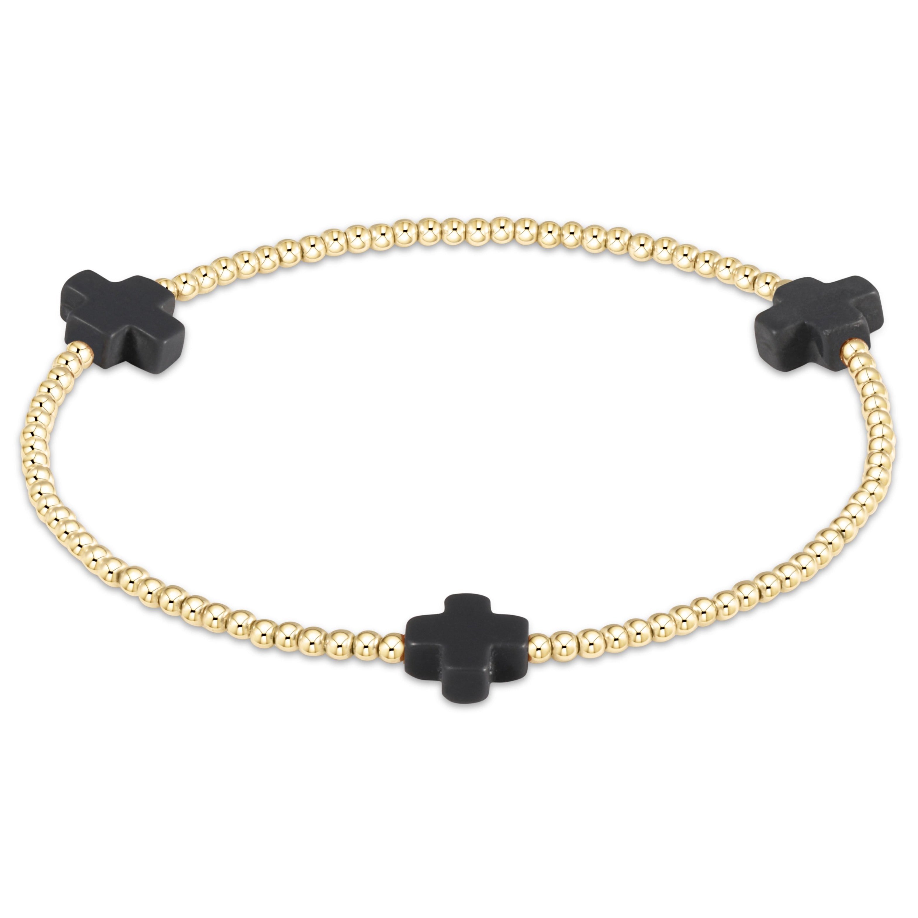 Signature Cross 3mm Gold Bracelet - Charcoal
