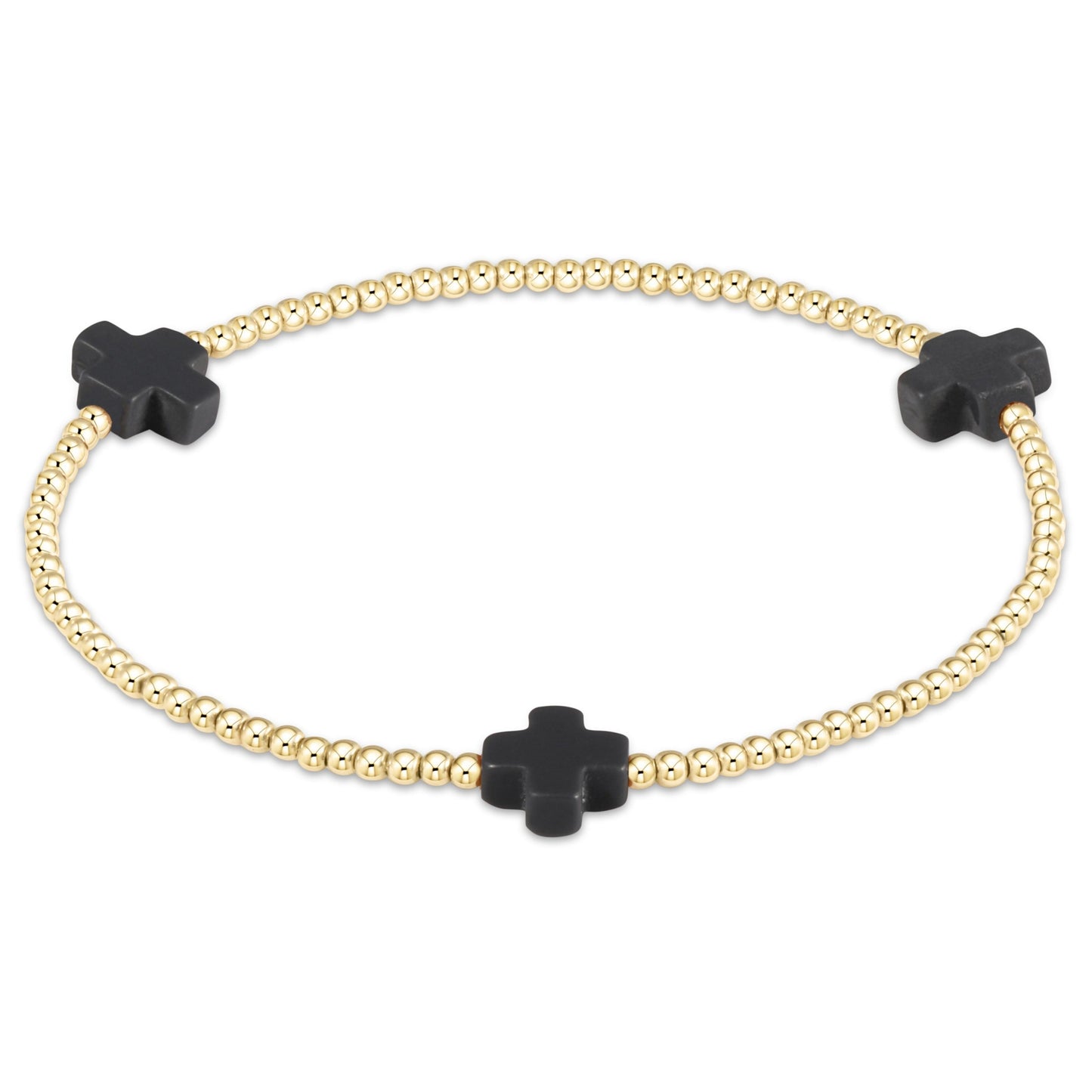 eNewton - Signature Cross Gold Pattern 3mm Bead Bracelet - Onyx