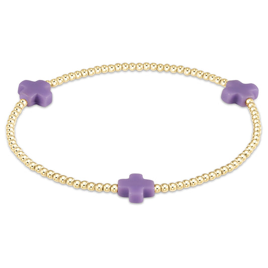 eNewton - Signature Cross Gold Pattern 3mm Bead Bracelet - Purple