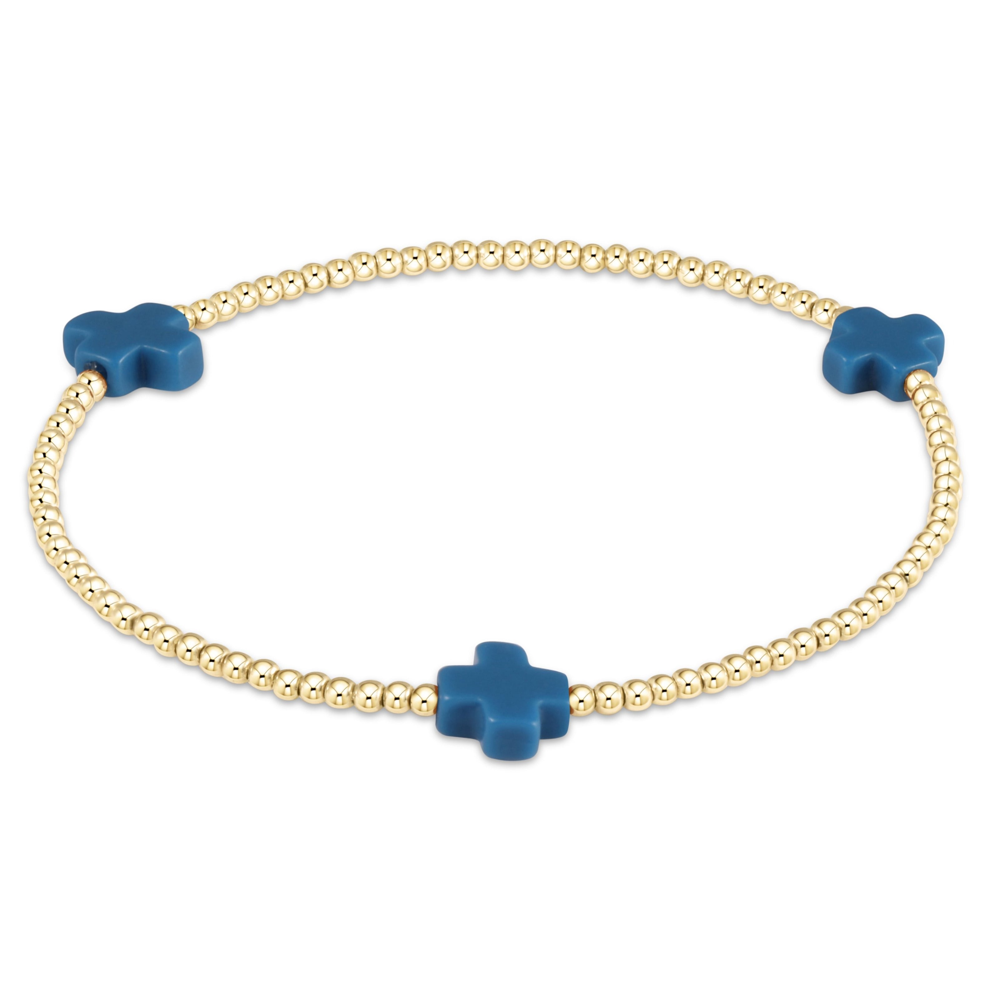 Signature Cross 3mm Gold Bracelet - Cobalt