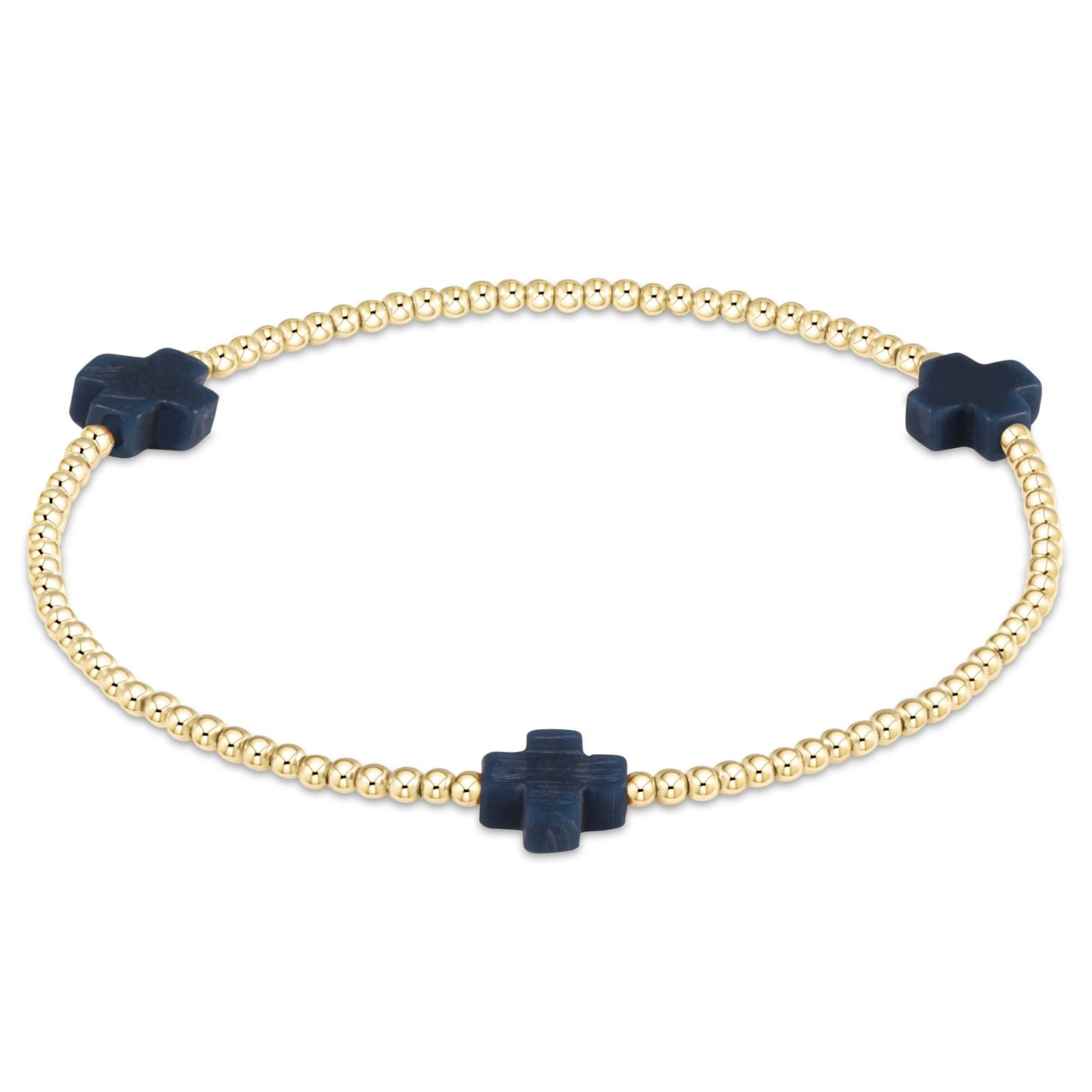eNewton - Signature Cross Gold Pattern 2mm Bead Bracelet - Navy