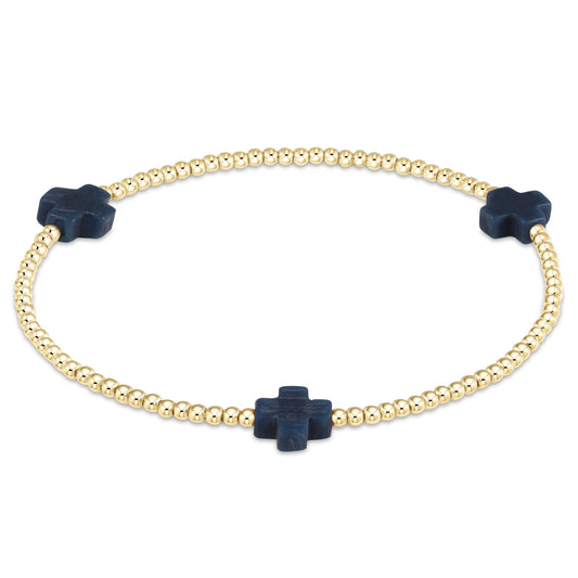 eNewton - Signature Cross Gold Pattern 3mm Bead Bracelet - Navy