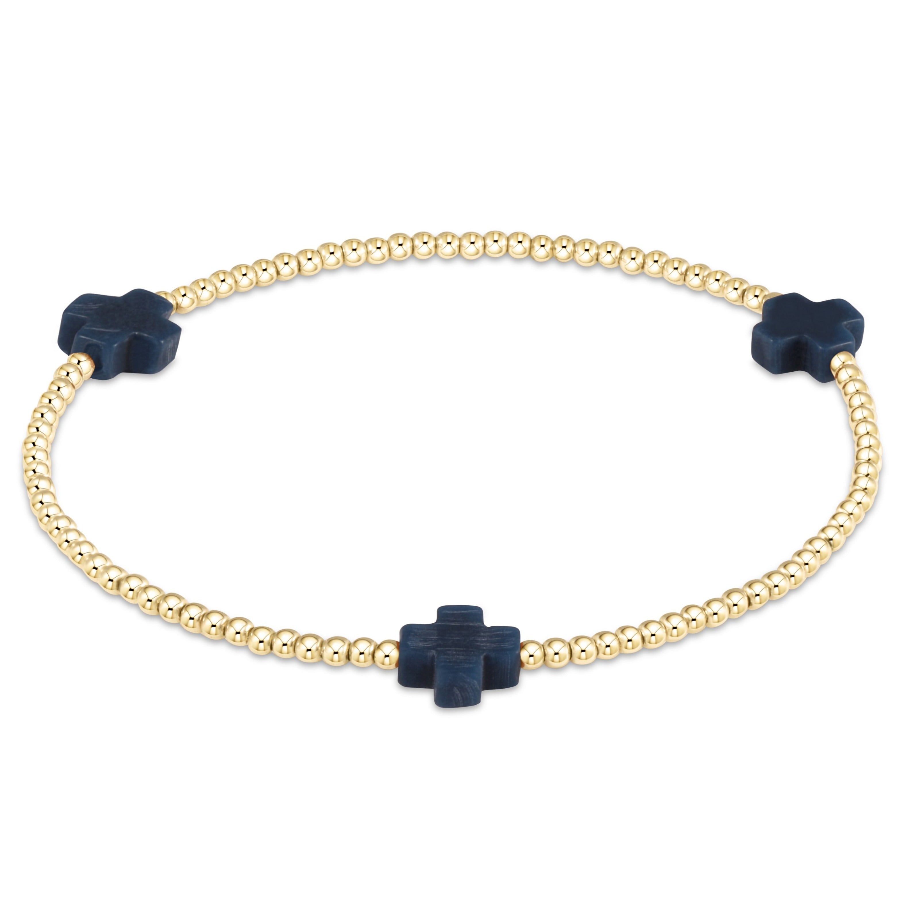Signature Cross 3mm Gold Bracelet - Navy