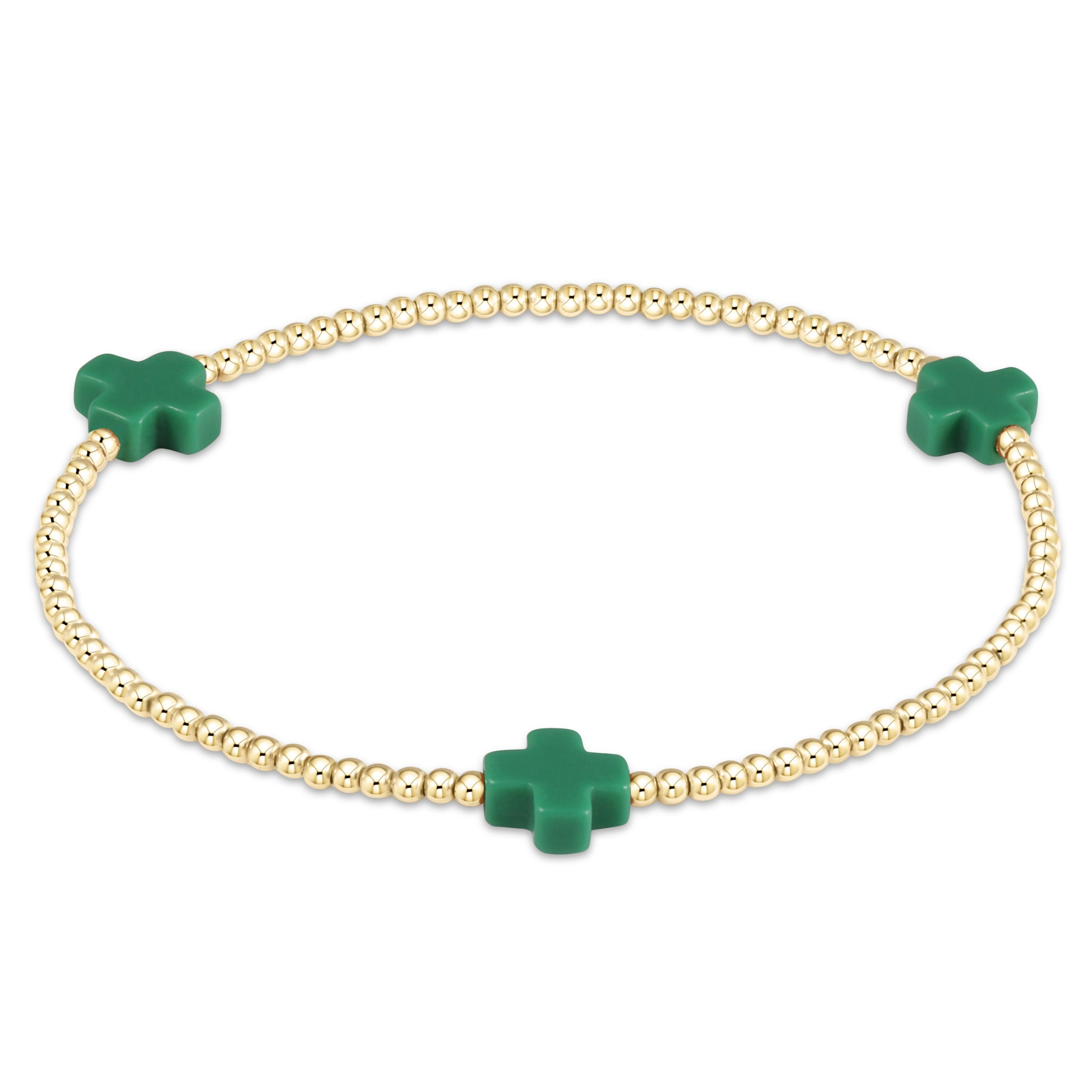 Signature Cross 3mm Gold Bracelet - Emerald