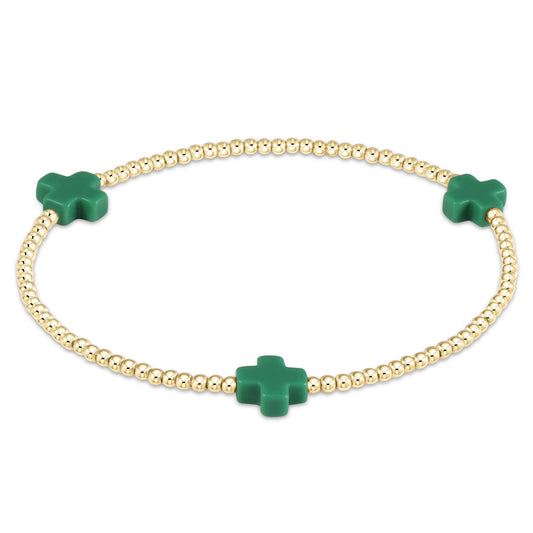 Signature Cross Gold Pattern 3mm Bead Bracelet - Emerald