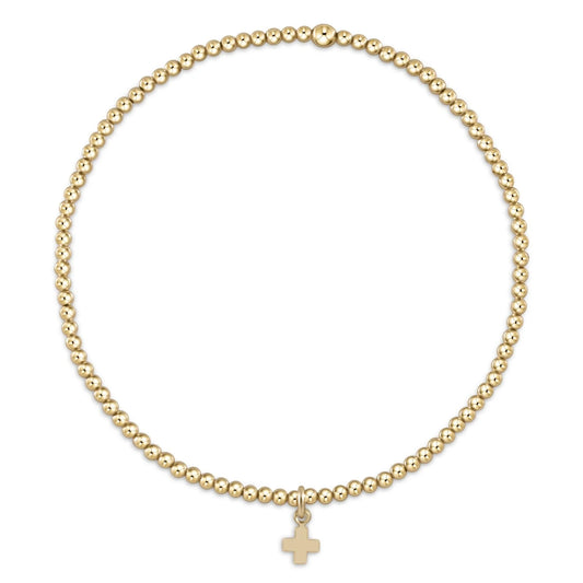 Classic Gold 2mm Bracelet - Signature Cross Small Gold Charm