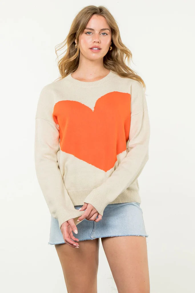 THML - Heart Knit Sweater - Beige