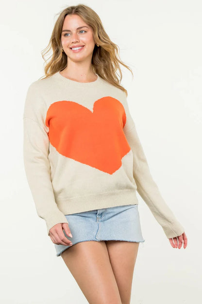 THML - Heart Knit Sweater - Beige