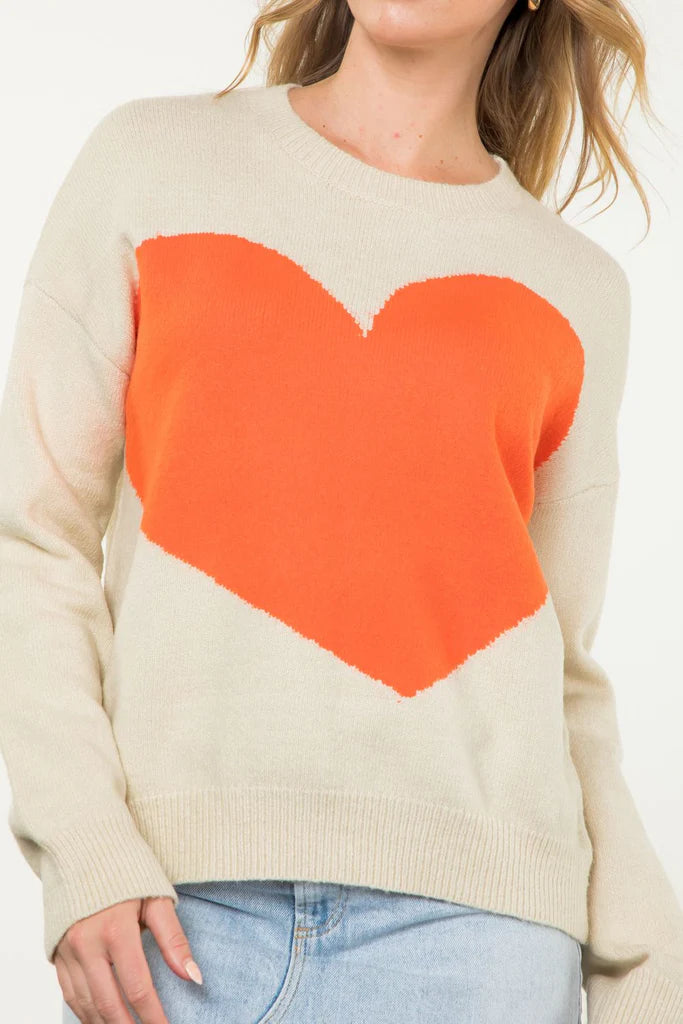 THML - Heart Knit Sweater - Beige