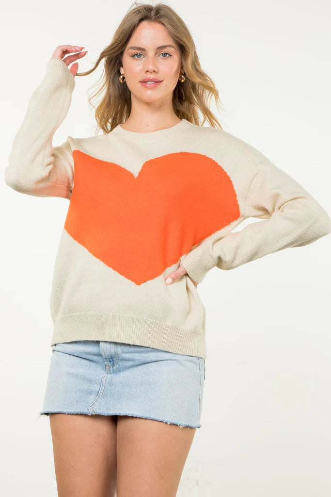 THML - Heart Knit Sweater - Beige