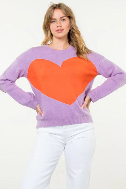 THML - Heart Knit Sweater - Lilac