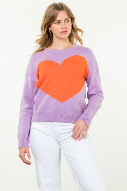 THML - Heart Knit Sweater - Lilac