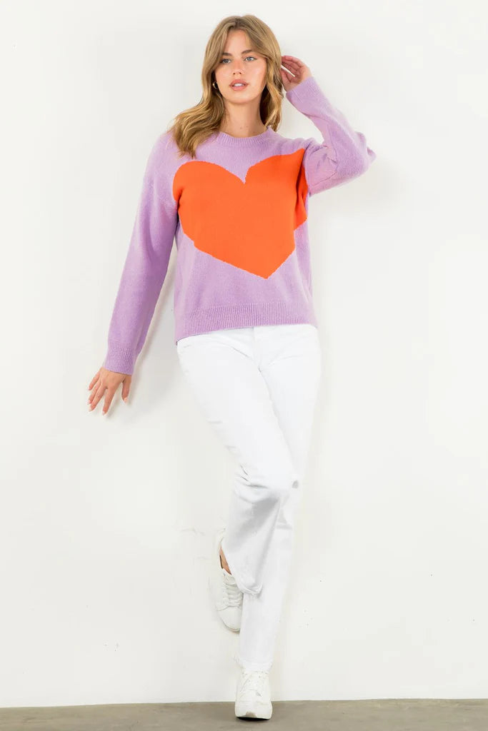 THML - Heart Knit Sweater - Lilac