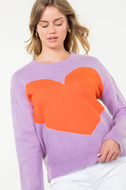 THML - Heart Knit Sweater - Lilac