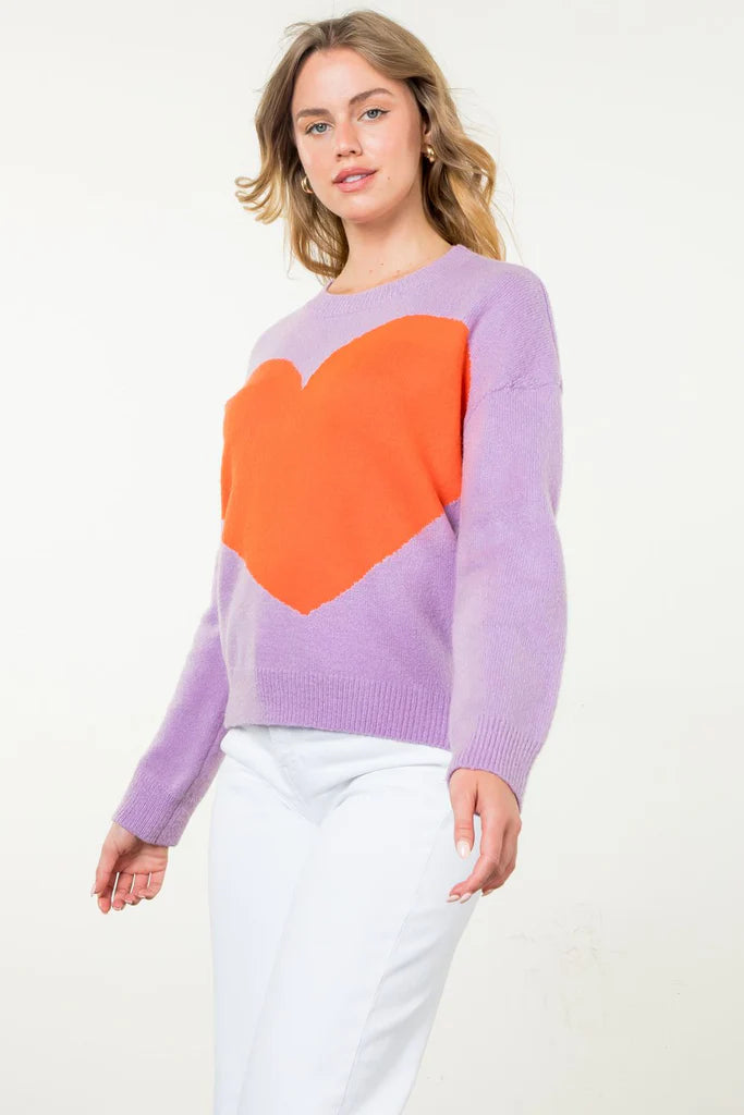 THML - Heart Knit Sweater - Lilac