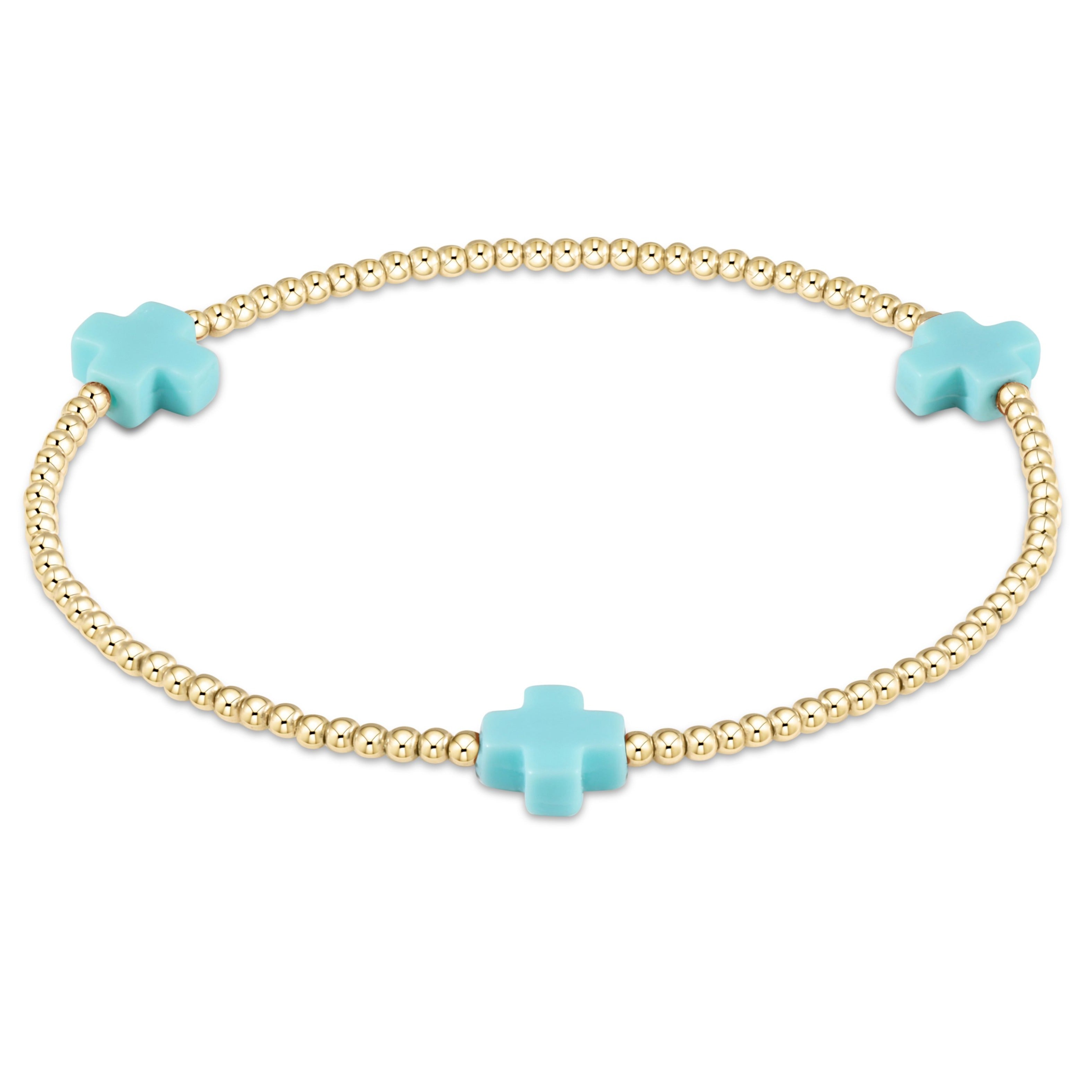 Signature Cross 3mm Gold Bracelet - Turquoise