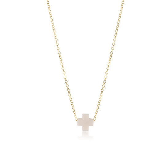 eNewton - 16" Necklace Gold - Signature Cross - Off-White